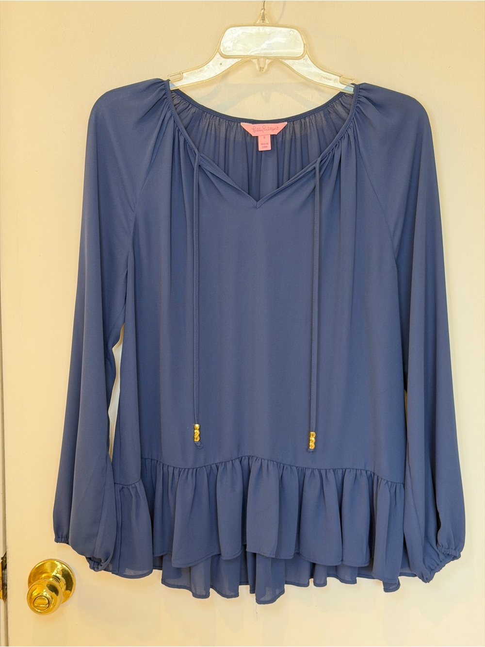 Lilly Pulitzer Dusty Blue Long-Sleeve Ruffle Hem Blouse